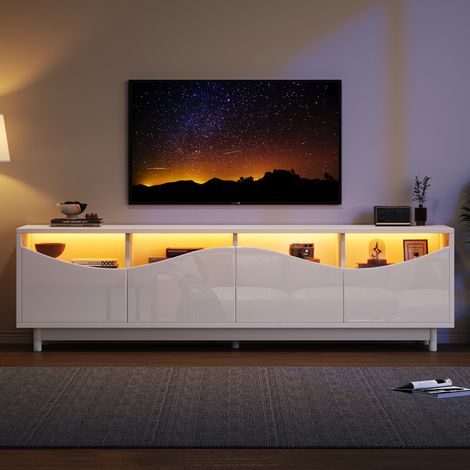 Mueble TV 175x38x51 cm en MDF blanco, con almacenamiento y LED, diseño moderno FloraGrace (1/5)