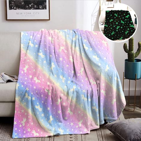 Couverture Douillette pour Enfant, Licorne Brille dans l'Obscurité, Cadeau pour Fille, Super Douce et Chaude, pour Lit, Canapé, Moelleuse (1/5)