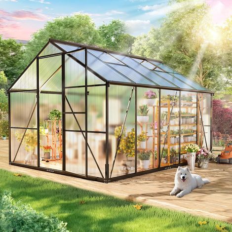 WUMAGIN – Serre de jardin polycarbonate – 302 x 247 x 205 cm –  Châssis aluminium anodisé – Plaques 4mm anti-UV – Convient pour la plantation en toutes saisons