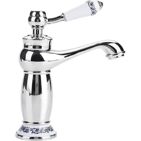 Robinet de lavabo en laiton antiquerobinet de cuisine en porcelaine bleue et blanche à long colrobinet d'eau froide/argenté (1/5)