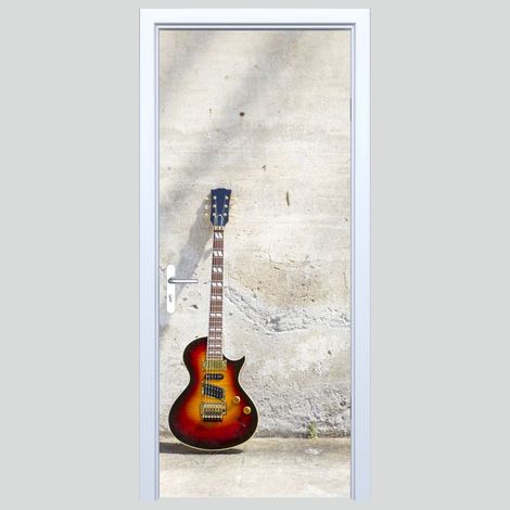 Adhesivo de tela para puerta con diseño de guitarra junto a la pared 328PD
