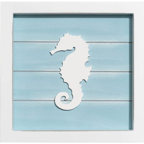 Décoration Murale 3D Plage - Étoile De Mer Corail Hippocampe Dollar De Sable - Bois Peint Turquoise - Pour Salle De Bain Chambre Cuisine - 1 Pièce (1/5)