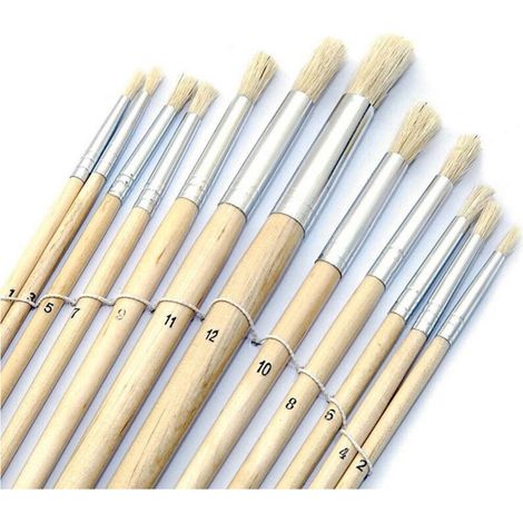 YMYNY Lot de 12 pinceaux à pointe ronde avec long manche en bois pour peinture, art et découpage (1/3)