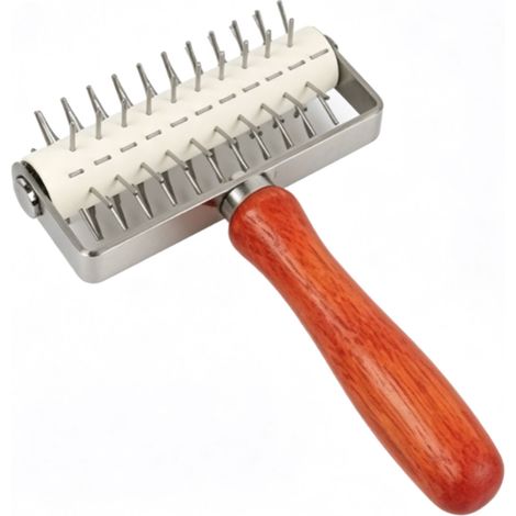 Rouleau à pizza à picots, outil pour former la pâte à pizza, idéal pour la cuisine domestique et professionnelle. Prévient les ampoules. Manche en bois. (1/5)