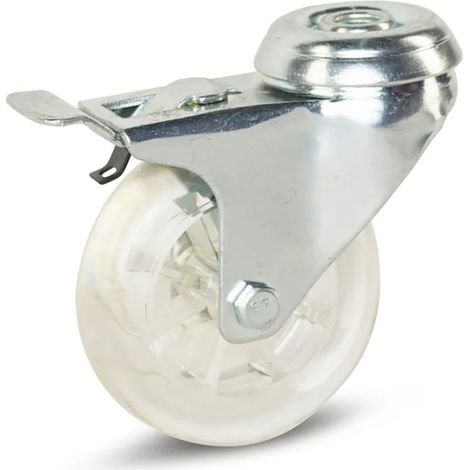 Roulette pivotante freinée - MESO - Meuble transparente - 75mm - 100kg - Trou central (1/2)
