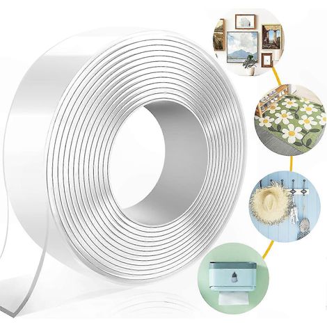 Hochleistungsfähiges doppelseitiges Klebeband, wiederverwendbarer transparenter Streifen für Fotos, Teppiche und Autos, abwaschbar ohne Bohren (5 m x Breite) (1/5)