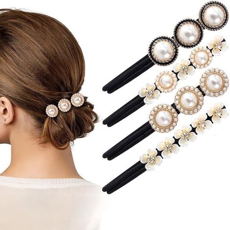 Set de 4 piezas para peinar moños y nudos de cabello con flores de perlas para niños y adultos (1/5)