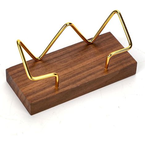 Business card holder, gold-colored business card stand made of black walnut wood for the desk, suitable for office, home or school (1/5)