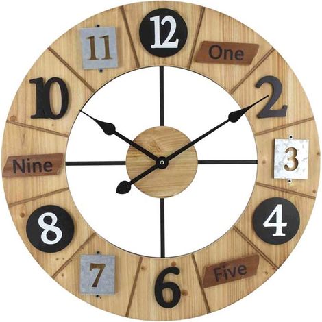 MAURY'S OROLOGIO DA PARETE IN LEGNO CON NUMERI SIMPATICI 60X5.5X60CM COLOR LEGNO (1/2)