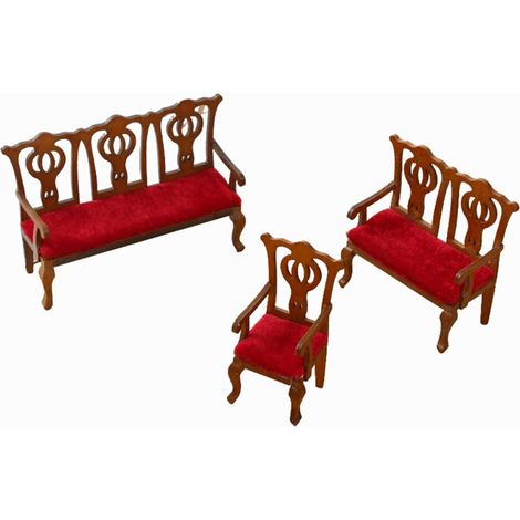 Chaises Miniatures pour Maison de Poupée, Ensemble de Meubles à l'échelle 1:12, 3 Pièces, Coussins en Velours et Bois de Bouleau, Chaises Miniatures avec Dossier sculpté Complexe pour Salon, (1/5)