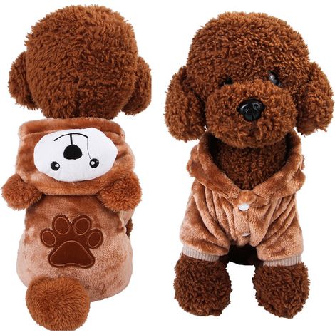 Pyjama pour chien en polaire, pyjama pour chiot à 4 pattes, combinaison chaude d'hiver pour animal de compagnie (Ours brun) (1/5)