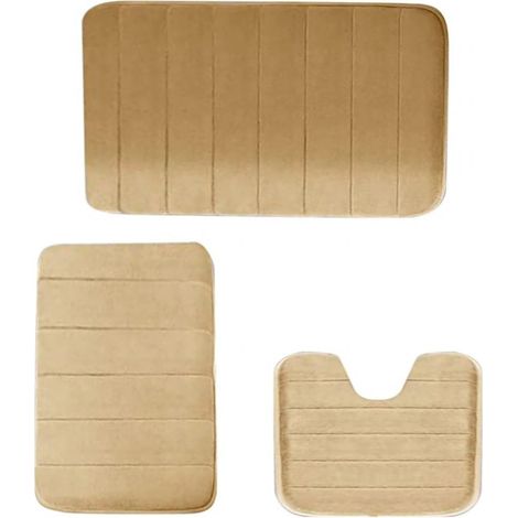 Tapis De Bain - 3 Pièces - Mousse À Mémoire De Forme - Absorbant Eau - Antidérapant - Pour Salle De Bain Chambre Entrée - Lot