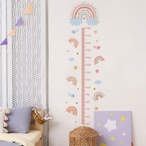 Regenbogenfarbene Wandaufkleber mit Größenmesslatte, Wachstumsmesslatte, Aufkleber für das Mädchen- oder Jungenzimmer