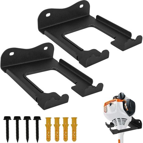 Lot de 2 supports de rangement pour débroussailleuse de garage, crochets de garage pour désherbeur, outils électriques de jardin pour débroussailleuse, support mural pour taille-haie (2, noir) (1/5)