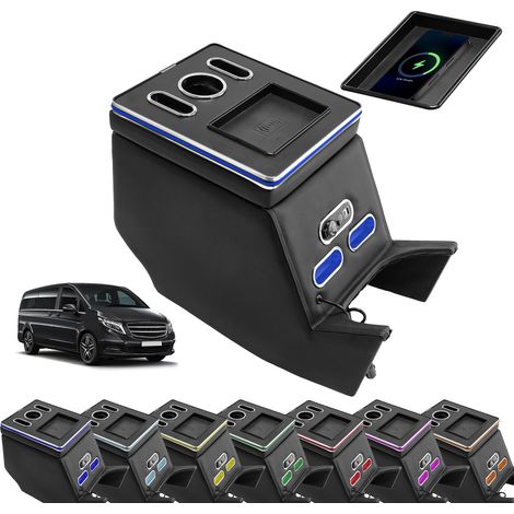 Boîte de rangement pour accoudoir pour V220 V260 V250 W447, boîte de chargement USB pour garde-corps arrière (avec lumières latérales et chargement sans fil) (1/5)