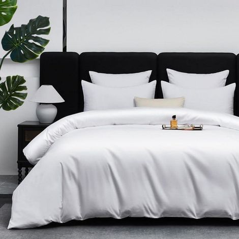Bettwäsche-Set Baumwolle Mako Satin 135x200cm Weiß 2-teilig mit Reißverschluss