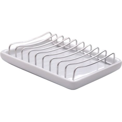 Jabonera de cerámica de doble capa – Acero inoxidable, autodrenante, para baño (1/5)