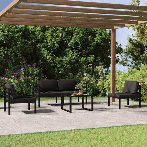 vidaXL Set muebles de jardín 5 pzas y cojines aluminio gris antracita (1/5)