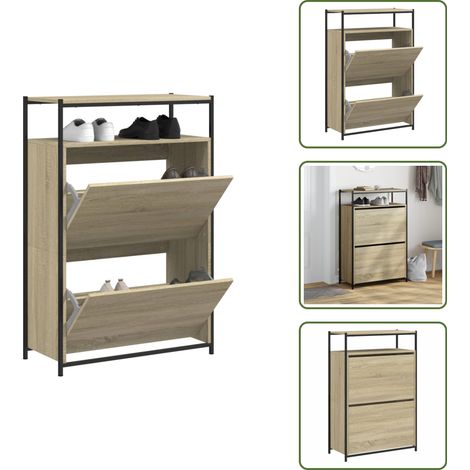 Schuhschrank Sonoma-Eiche 75x34x112 cm Holzwerkstoff - Schuhschrank - Schuhregal - Holzwerkstoffmöbel - Garderobe - Einbauschrank (1/5)
