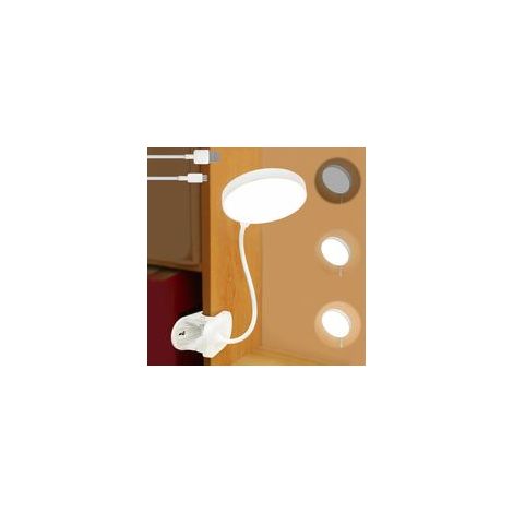 Trois niveaux de lumière blanche Lampe de lecture, lampe de lit, lampe à pince LED avec bouton tactile à intensité variable, lampe de bureau rechargeable par USB, lampe de chevet pour enfants avec oie