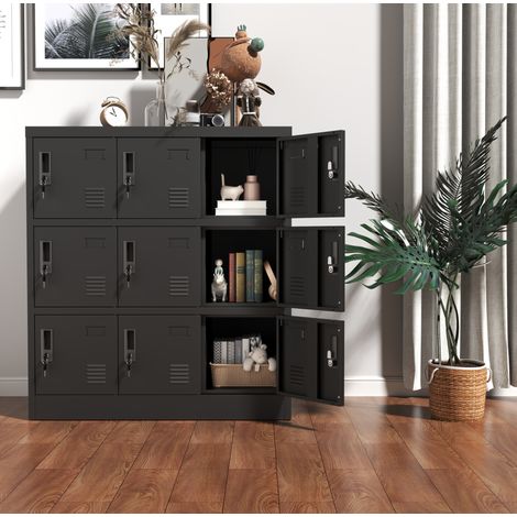 Armario metálico de almacenamiento de 9 puertas, 90 x 40 x 100 cm, negro HAVRYA (1/5)
