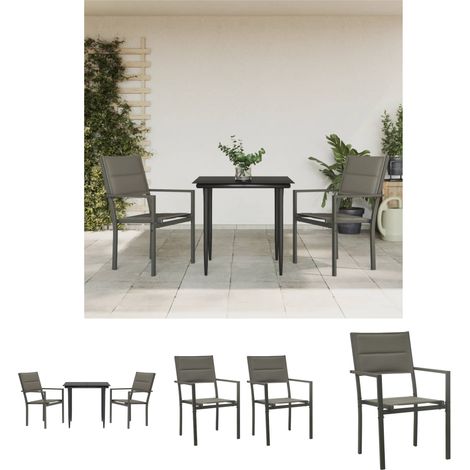 Terrassenstühle - vidaXL 3-tlg. Garten-Essgruppe Schwarz Stahl und Textilene - Gartenstuhl (1/5)