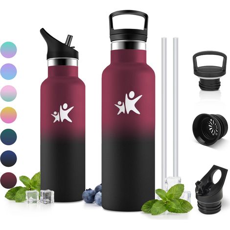 Gourde Isotherme 500ml, Gourde Inox avec Paille, Bouteille Isotherme Double Paroi, sans BPA pour l'école, Bureau, Extérieur, Camping (1/5)