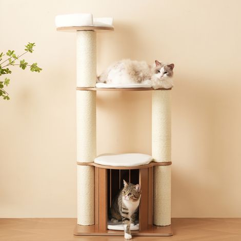 Árbol rascador para gatos de 135 cm con tronco XXL: árbol de escalada estable, plataformas de 3 niveles, 1 casita para gatos, troncos 12 cm más gruesos, alfombrillas extraíbles y protección antivuelco
