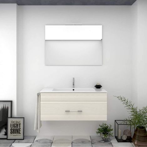 Meuble de salle de bain suspendu ENIF avec miroir et lavabo - CRÈME - 100CM (1/5)