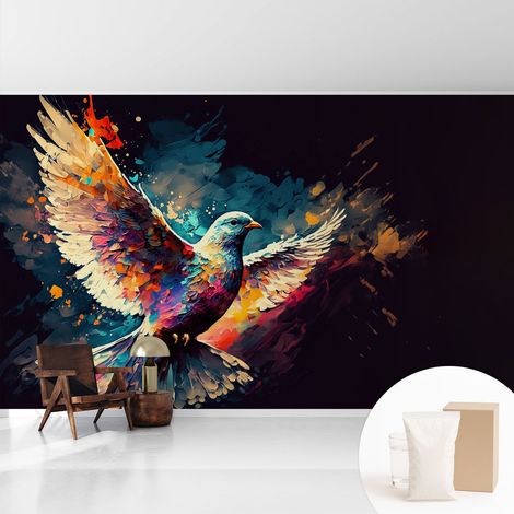 Fototapete Vliestapete mit Kleber - modern Wohnzimmer - Wanddekoration - einfach anzubringen Bunter Vogel 416x254 cm (1/5)