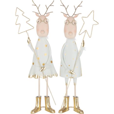Renne lumineux en métal doré et blanc - doré et blanc (1/5)