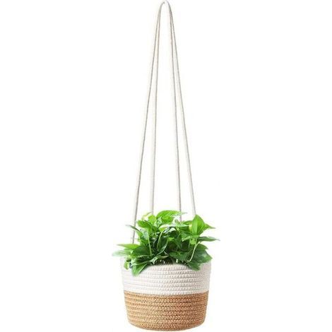 Hängender Blumentopf aus Juteseil, Hängekorb aus Flechtwerk, Pflanzgefäße, Hängeampel aus Seil, Hängekorb für drinnen und draußen (1/5)