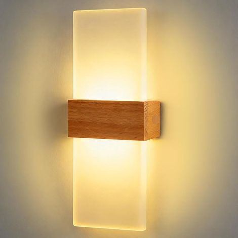 Applique Murale LED Bois Acrylique Blanc Chaud 28cm Lampe Murale Intérieure Moderne avec Éclairage Indirect, Design Bois de Hêtre pour Salon Chambre Couloir Bureau Escalier (1/5)