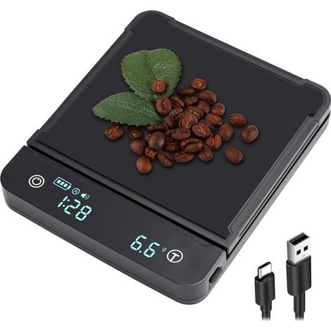 Bilancia digitale per caffè con timer e display a LED (0,3 g–3 kg) – Ricaricabile, precisione di 0,3 g, cavo USB-C incluso, ideale per caffè filtro ed espresso. (1/5)