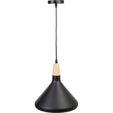 Lámpara de techo de madera y metal negra 27x27x30