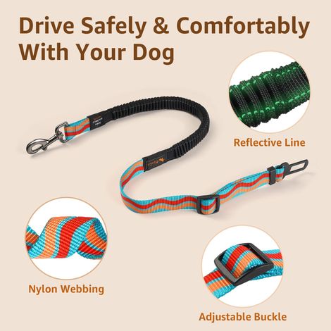 Ceinture de sécurité pour chien réglable avec amortisseur élastique et bande réfléchissante, laisse de voiture robuste pour animaux de compagnie (1/5)