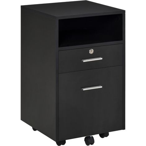 Lockable Two-Drawer Filing Cabinet, with Wheels - Black