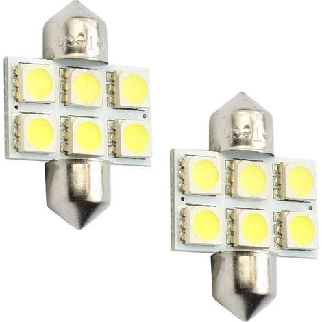 2x ampoule navette LED blanc 12V 5W longueur 31mm 6x SMD 5050 voiture japonaise remorque moto camion