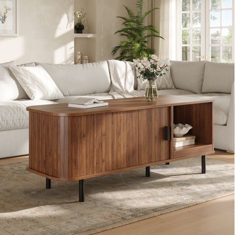 Sideboard 110/40/55 cm in Nussbaum mit Schiebetür und offenem Fach (1/5)