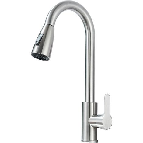 Grifo de cocina con caño extraíble, giratorio 360 grados, acabado níquel. (1/2)
