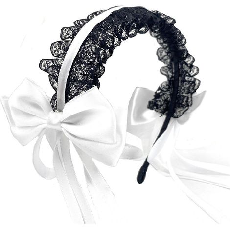 Spitzenhaarband mit Schleife, eleganter Haarschmuck für Damen, ideal für Cosplay und Kostüme – Weiß (1/4)
