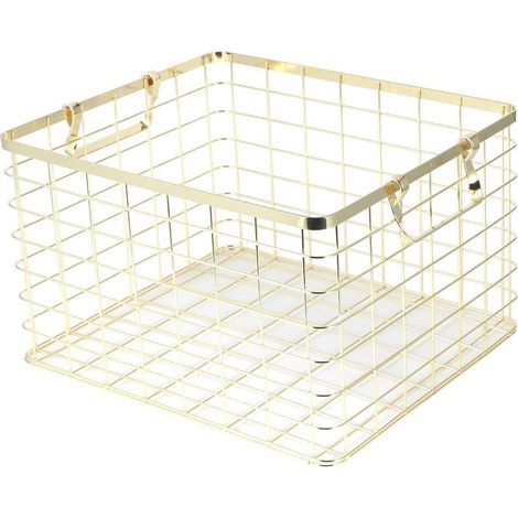 Goldener Metall-Drahtkorb, Edelstahl-Wäschekorb mit Griff, geeignet für Schlafzimmer, Abstellraum und Küche