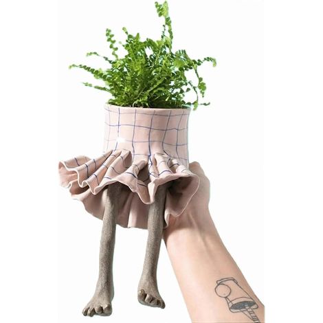 Pot de fleurs en résine en forme de personnage assis - Joli design avec des jambes pendantes (1/5)