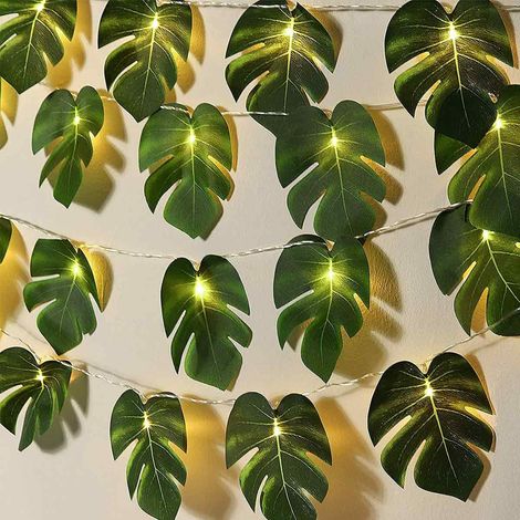 Guirlande Lumineuse Feuilles De Monstera - 20 LED - 3 M - Fonctionne Sur Piles - Pour Intérieur Et Extérieur - 2 Pièces (1/5)