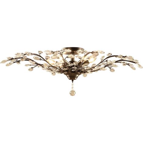 Plafonnier cristal noir – 6 lampes – 98x30 cm – Lumière chaude – Moderne vintage – Salle à manger