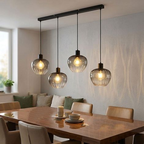 Lampada a sospensione a LED per sala da pranzo, effetto fumé, vetro nero, altezza 120 cm (1/5)