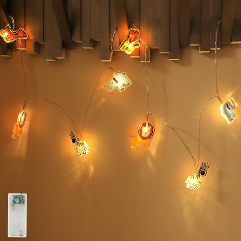 LED string lights with animal motifs for indoor use, 2.15 m, 12 warm white LEDs, battery operated with timer, for children's rooms, beds (1/5)