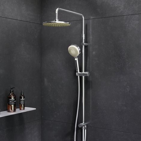 Am.Pm – Colonne de douche sans robinetterie – Finition chrome – Pommeau réglable 200mm – Longueur flexible 400mm – Douchette à main tendance (1/4)
