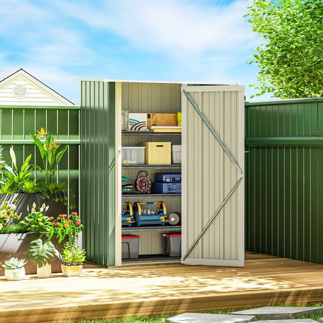 Outsunny Metall Gerätehaus 1,07 m² 142 x 84 x 189 cm Geräteschuppen mit Pultdach Abschließbarer Tür, wetterfest Gartenhaus Outdoor Garten Schuppen für Hinterhof Außenbereich Grün