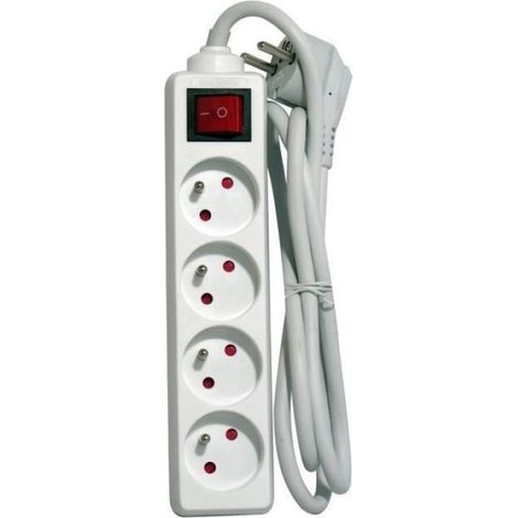 Bloc Multiprise - 4 Prises 16 A - Cordon 3 M - Blanc - Pour Usage Intérieur